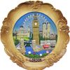 Wood Style Decorative Plate Detailing London Skyline: Big Ben, Tower Bridge and London Eye etc (Medium Ornate)