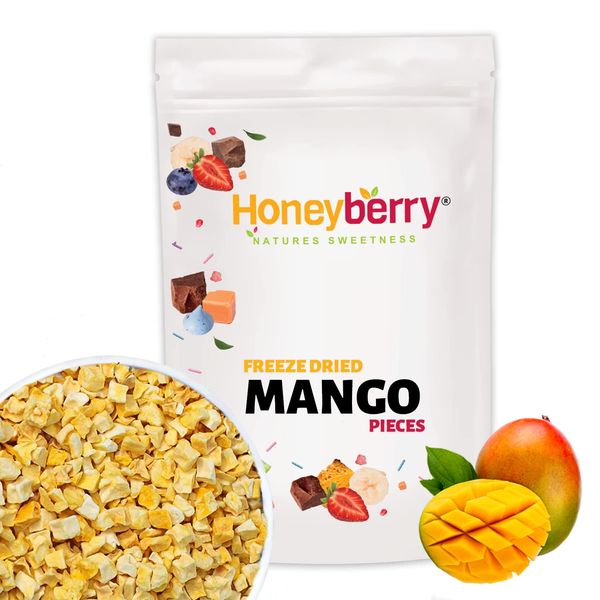 Freeze Dried Mango Pieces 100g - Dehydrated Natural Crispy Mango Cubes - Tropical Fruit Chunks Perfect as a Snack, Sprinkles, Emergency Food - No Sugar Added Vegan Friendly Gluten Free Bites