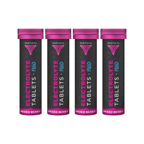 Fluid Tactical- Effervescent Hydration Tablets, Electrolyte Replacement & Dehydration Prevention, 4 Pack, 40 Servings (Mixed Berry)
