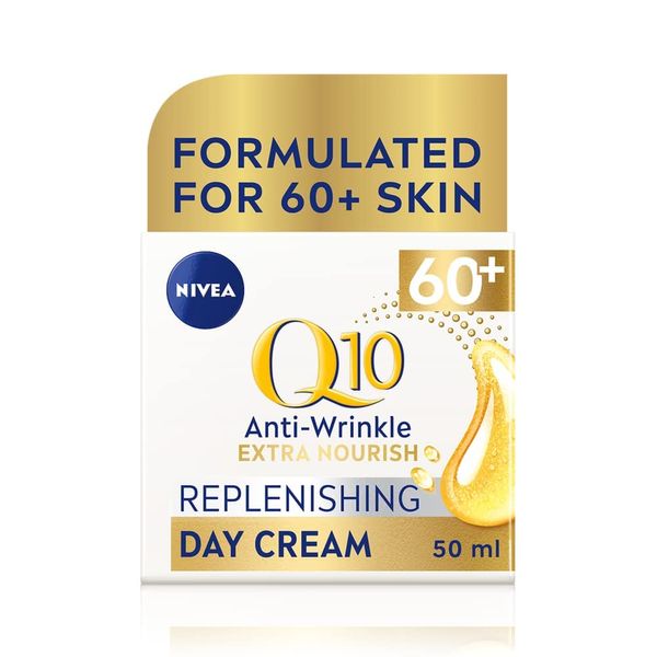 NIVEA Q10 Power 60+ Skin Anti-Wrinkle + Replenishing Day Cream (50 ml), Powerful Anti Ageing Cream, Moisturiser for Women with Coenzyme Q10, Day Face Cream with SPF15