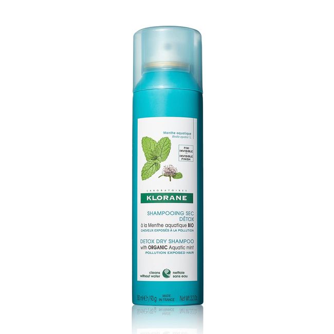 Klorane Detox Dry Shampoo with Aquatic Mint, All Hair Types, Invisible Finish, Cooling, Paraben & Sulfate-Free, 3.2 oz.