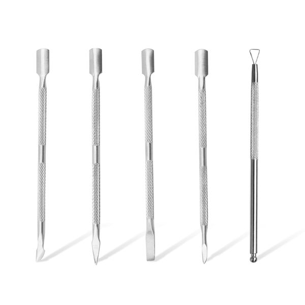 EUPSIIU 5 Pack Cuticle Pusher and Cuticle Cutter Set, Dead Skin Nail Cleaner Tools, Pedicure Manicure Tools, Nail Gel Polish Remover Tool, Dead Skin Remover for Fingernails and Toenails (Silver)