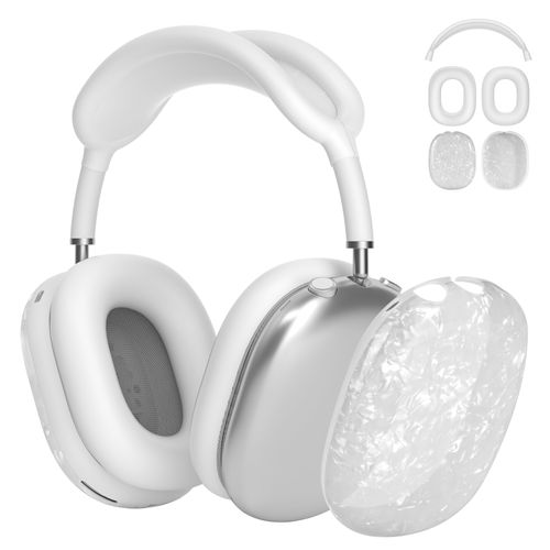 Case Cover for AirPods Max Headphones,AHBTEYM White Pearl Shell Texture TPU Ear Cups Case/Ear Pads/Headband Silicone Cover Compatible with Apple AirPod Max Accessories Protector (White Shell)