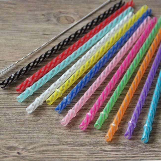 10 PCS BPA-Free Stripe Reusable Plastic Thick Drinking Straws 8 colors