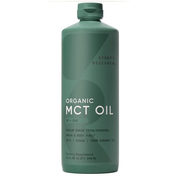 Sports Research Organic MCT Oil - Keto & Vegan MCTs C8, C10 from Coconuts - Fatty Acid Brain & Body Fuel, Non-GMO & Gluten Free - Flavorless Oil, Perfect in Coffee, Tea & Protein Shakes - 32 oz