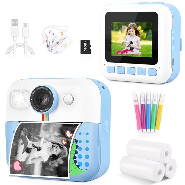 Moizoe Kids Camera Instant Print, Christmas Birthday Gifts for Boys Age 3-12, Kids Digital Camera with 1080P Videos, Toddler Toys for 4 5 6 7 8 9 Year Old Boys Girls, Blue