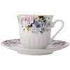 Lynns Millicent Porcelain Tea Cup and Saucer with Gold Trim, Set of 6; Vintage Floral