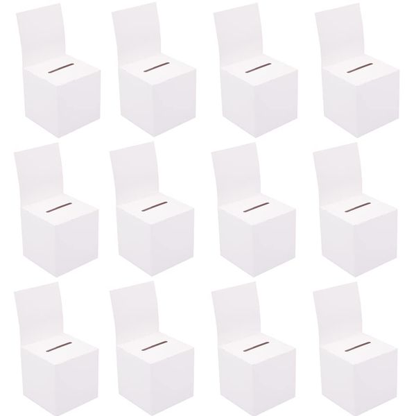 12 Pack White Raffle Ticket Box Donation Ballot Box Cardboard Box with Slot for Ticket Charity Box Suggestion Box for Collecting Business Card Voting Contest, 6 x 6 x 6 Inches