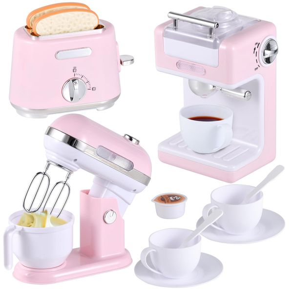 Ehome Play Kitchen Toys Kids Kitchen Accessories Pretend Play Kitchen Appliances Toy Set with Coffee Maker, Mixer, Toaster for Kids Toddler Kitchen Playset Ages 4 5 6 7 8 Girls