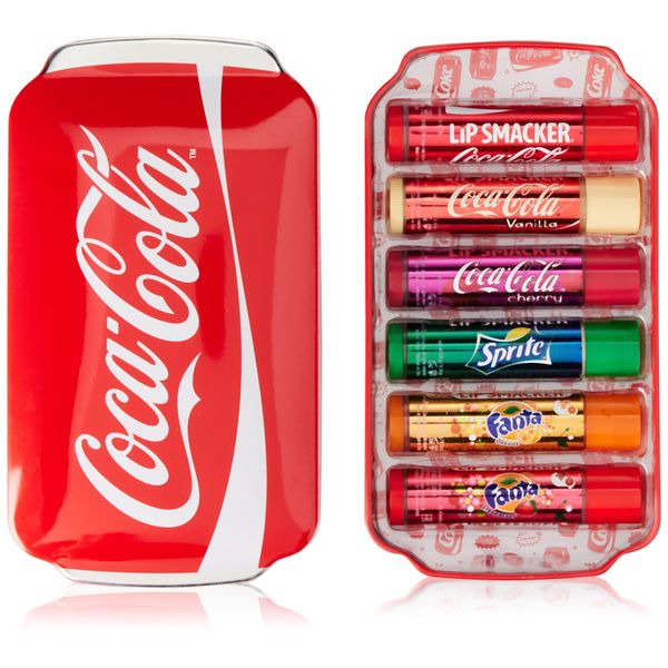 Lip Smacker Coca-Cola Collection, Gift Set 6 Coca-Cola & Sleep Mask, Fanta and Sprite Flavoured Lip Balms, Assorted Authentic Coca Cola-Flavoured Lip Balm with a Red Sleep Mask, Travel Set