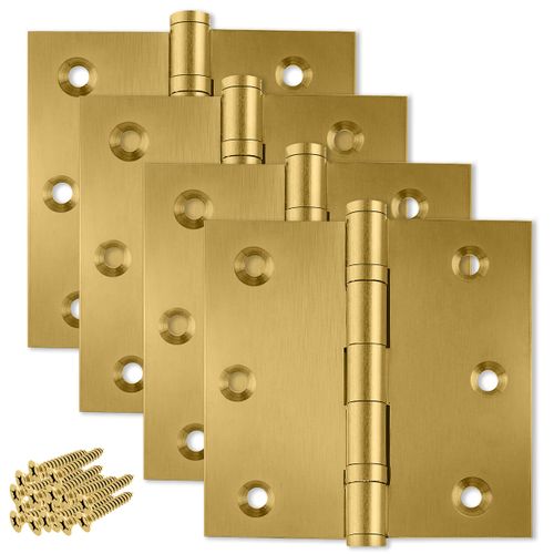 Finsbury Hardware Heavy Duty Door Hinge Matte Brass Ball Bearing 3x3 Inch Heavy Duty - Set of 6 Solid Brass Hinges (Satin Brass)