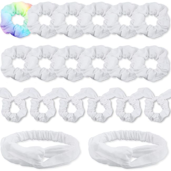 VENUSTE White Scrunchies for Tie Dye, DIY Cotton Bow Scrunchies, Headbands, 3 Kinds of Party Activities Hair Accessories for Girls and Women, 20 Pieces