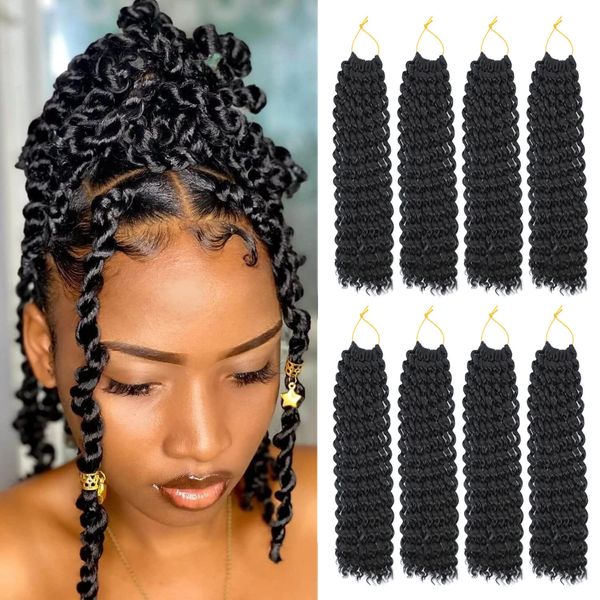 Passion Twist Hair 12 Inch Water Wave Crochet Hair for Black Women Short Passion for Butterfly Locs 8 Packs Bob Spring Synthetic Curly Twist Braiding Hair Extensions 1B Natural Black