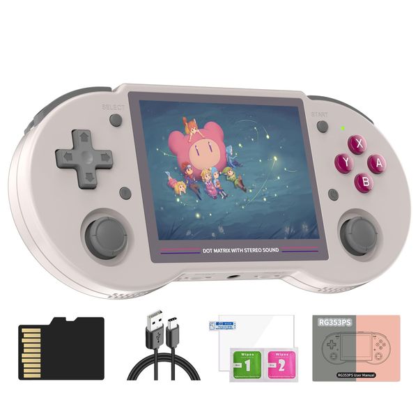 RG353PS Handheld Game Console Linux System 3.5-inch IPS Screen RK3566 64bit 128G TF Card 4452 Classic Games Built in 3500mAh Battery Support Bluetooth Controller WiFi Online PK HD(RG353PS-Gray)