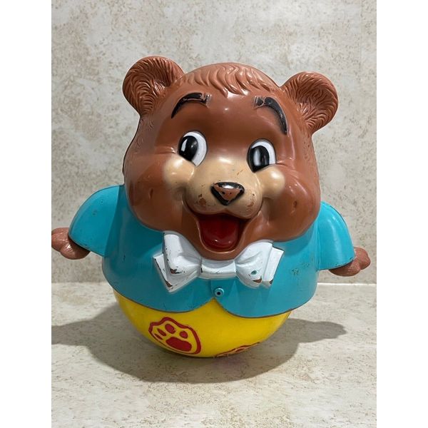 Vintage 1969 Fisher-Price Chubby Cub Musical Chime The Roll-a-Long Bear Pull Toy