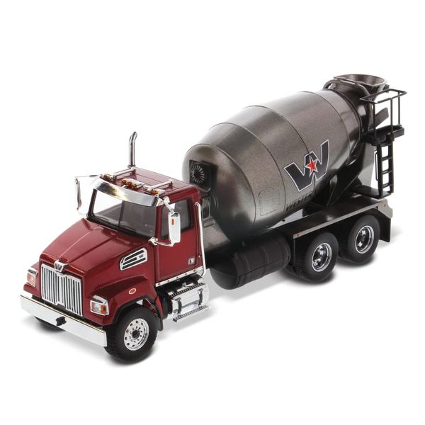 Diecast Masters Western Star 4700 SFFA Concrete Mixer Truck- Metallic Red & Gray | Tandem With Mixer | 1:50 Scale Model Semi Trucks | Diecast Model by Diecast Masters 71033