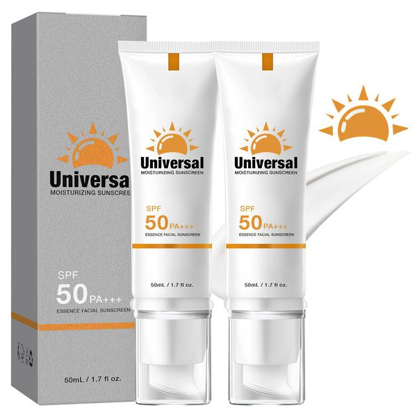 2Pcs Tinted Sunscreen for Face, Universal Protector Solar SPF 50, Protector Solar Con Color, Hydrating Sun Essence Face Sunscreen, No Sticky Waterproof