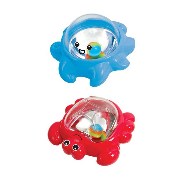 PlayGo Octopus and Crab Rattle Baby Bath Toy | Floating Plastic Animal Toys Set | Interactive Fun Bath time Gifts| Interior Mirror Reflecting Balls| Colorful Bathtub and Pool Floating Accessories