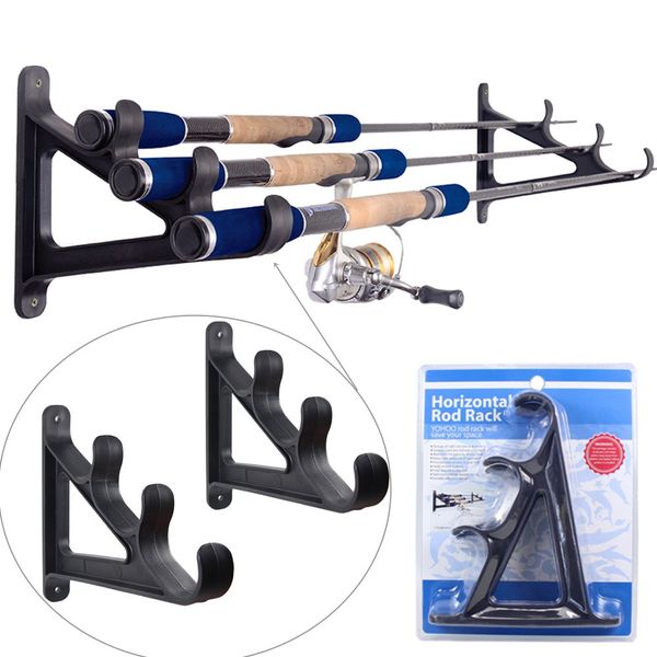 Horizontal wall rod holder, for 3 fishing rods