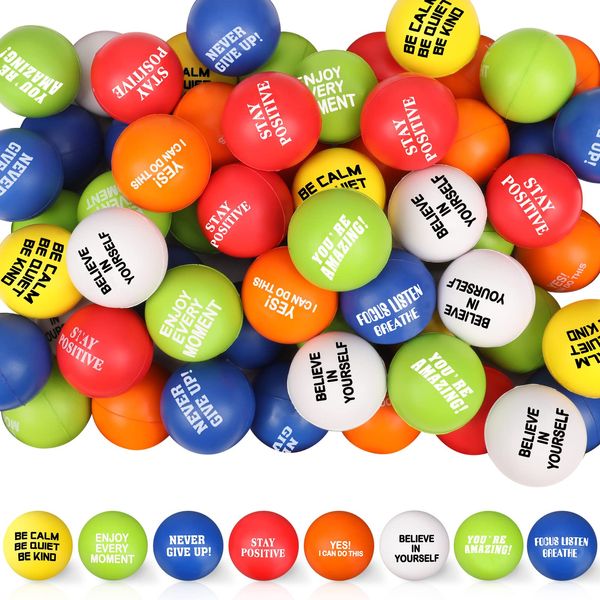 Chivao Motivational Stress Balls Colorful Small Foam Balls Anxiety Relief Toys Relieve Inspire Hand Exercise Toys Funny Stress Relief Gifts for Adults Teams Motivating Encouraging(80 Pcs,Positive)