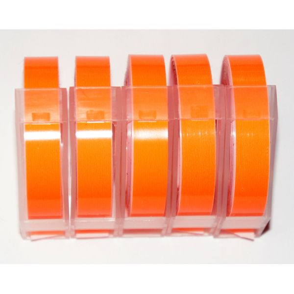 Motex 5 FLUORO ORANGE Embossing Label Maker Tapes 9mm x 3m