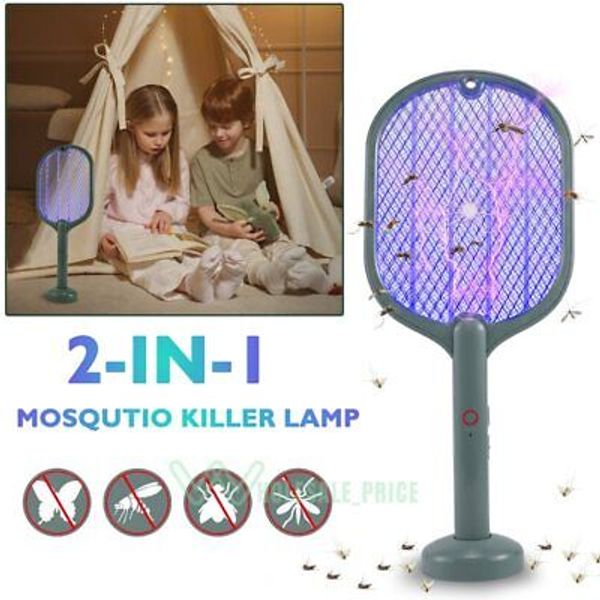 2 IN 1 Electric Fly Swatter 3000V Zapper Bug Mosquito Killer USB Rechargeable