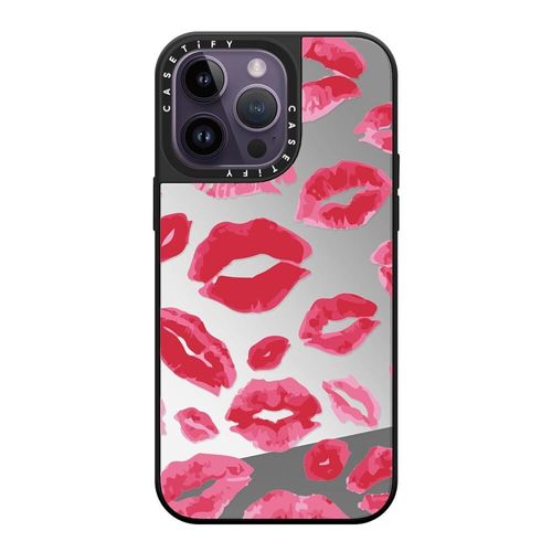 CASETiFY Mirror Case for iPhone 14 Pro Max Compatible with Magsafe - Lipstick Kisses - Silver on Black