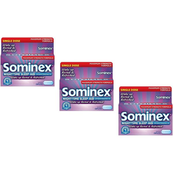 Sominex Nighttime Sleep-Aid Caplets, Maximum Strength, 16 ea (Pack of 3)