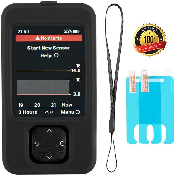 Silicone Case For Dexcom G7 Receiver Case Cover Lanyard Screen Protectors, Black