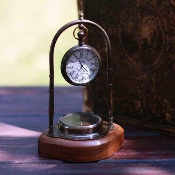 Maritime Antique Table Clock Bottom Compass Nautical Desk Clock For Home Decor