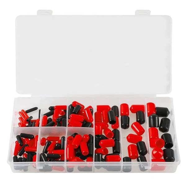 Terminal Protection Caps Pipe Caps 160pcs End Caps Screw Protectors Metal End Sleeves Insulated End Caps Rubber Soft Elastic Safety Caps 9 Different Sizes Easy Storage Case Included (Red and Black)