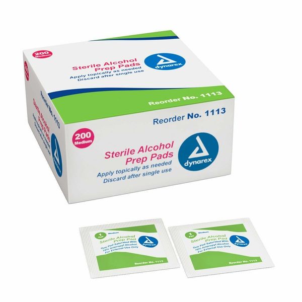 DYNAREX ALCOHOL PREP PADS MEDIUM SWABS WIPES 200/BX BRAND NEW!!!   #1113