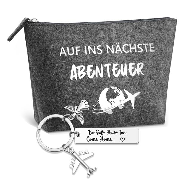 Patelai Reise Geschenk Glücksbringer Reise Filz Kosmetiktasche Schutzengel Schlüsselanhänger mit Gravur für Reisende Kulturtasche Klein Geschenke Reisende Auslandsjahr Abschiedsgeschenk(Dunkelgrau)