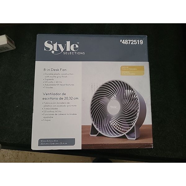 Style Selections 8-inch 3-Speed Indoor Gray Desk Fan