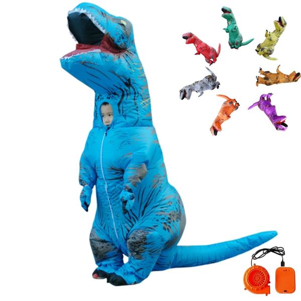 REKUCCI Dinosaur Costume, Halloween, Tyrannosaurus Costume, Fun for Adults and Children, Inflatable, Christmas, Birthday, Cultural Festival, Events (Kids 47.2 - 55.1 inches (120 - 140 cm), Blue)