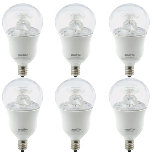 Sunlite 41699 LED A15 Appliance Clear Light Bulb, 6 Watts (40W Equivalent), 450 Lumens, Candelabra Base (E12), 90 CRI, Dimmable, ETL Listed, Ceiling Fan, Title-20 Compliant, 3000K Warm White, 6 Count