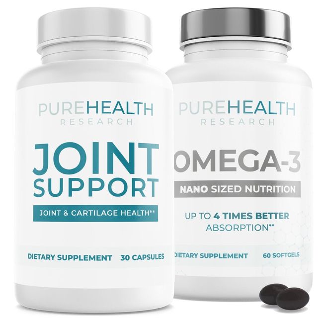 Joint Support Supplement + Omega 3 Wild Fish Oil Bundle Pack Purehealth Research