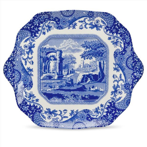 Spode Blue Italian English Bread and Butter Plate | Dessert and Appetizer Plate | Square Blue and White Plate | Measures 11-Inches | Dishwasher and Microwave Safe