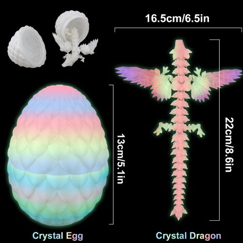 Flying Dragons Eggs, 3D Printed Dragon Egg with Articulated Wings Dragon Inside and with Glow in The Dark, Home Desktop Decor, Creative Ornaments, Easter Birthday Gifts for Kids