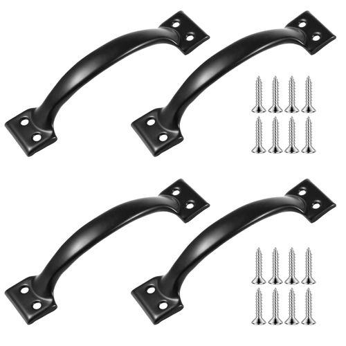 KALIONE Garage Door Handle 5.4" Gate Handle Iron Metal Screen Door Handle Shed Fence Gate Handles for Wooden Fences Outdoor(4 Packs Black)