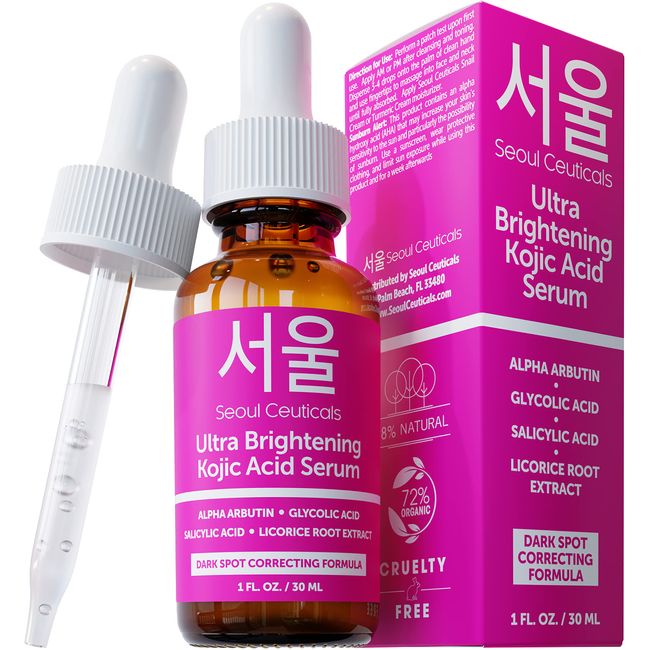 Korean Skin Care Kojic Acid Serum Alpha Arbutin Serum – Korean Beauty Skincare Dark Spot Remover Corrector Glycolic Acid Serum + Salicylic Acid K Beauty for that Glowing, Even Skin Tone 1oz