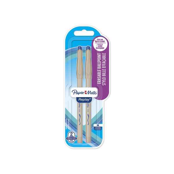 Paper Mate Replay Erasable Ballpoint Pen | Medium Point (1.0mm) | Blue | 2 Count