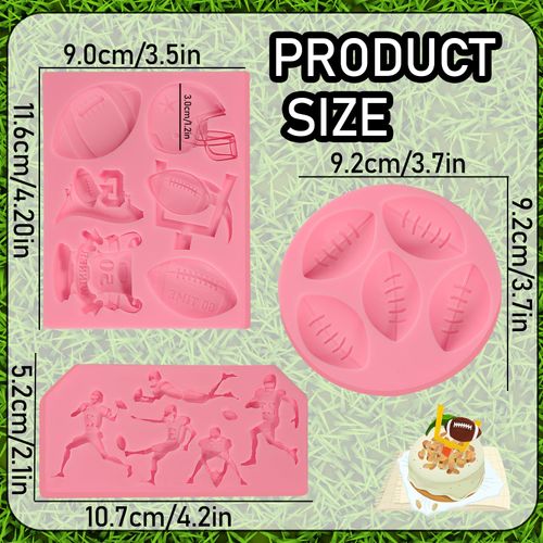 ICNYEKl American Football Fondant Mold 3pcs, Sports Theme Cake Decoration Silicone Mold, Helmet Soccer Trophy Chocolate Candy Mold, for Cupcake Toppers, Sugar Craft, Clay, Resin, Plaster, Gum
