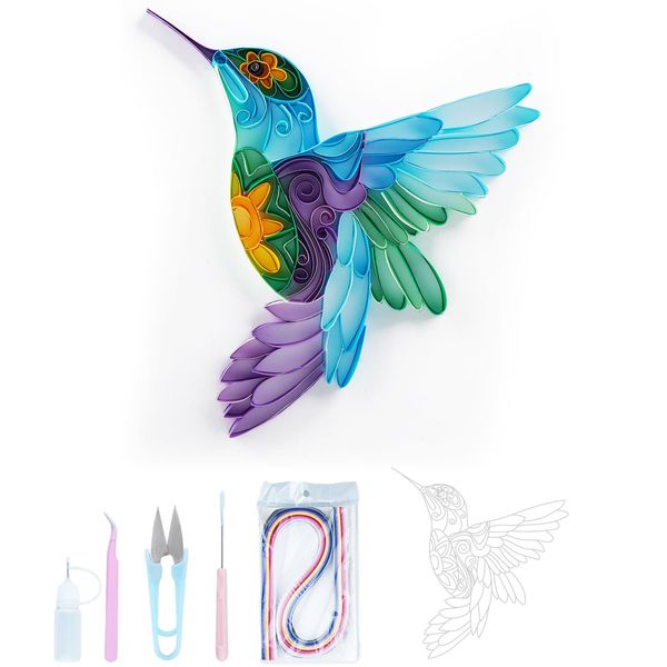 Uniquilling Quilling Paper Quilling Kit for Adults Beginner - 8 * 10in Hummingbird, Exquisite DIY Craft Wall Art Decor Best Gifts Painting Kits Paper Quilling Tools(Basic)