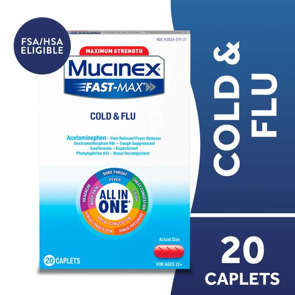 Mucinex Fast Max Cold And Flu 20 Caplets ~ Exp 2027+