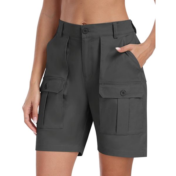 MoFiz Cargo shorts Damen wandershorts Baumwolle bermuda shorts Arbeitshose kurz outdoor shorts stretch für Sommer Grau XL