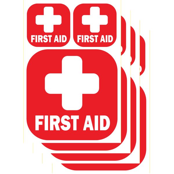 TOTOMO 12pc First Aid Kit Sign Sticker [4pc of 4"x4"]+[8pc of 2"x2"] Self Adhesive Light Reflective Vinyl Decal Medical Cross Emergency Box Hospital Ambulance