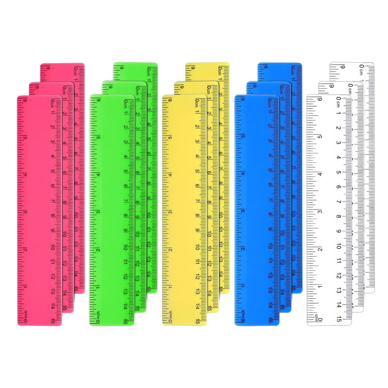 AIEX 15pcs Color Transparent Ruler, 15cm 6Inch Straight Ruler with ...