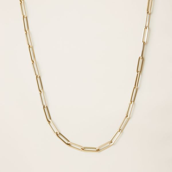 14k Solid Gold Paperclip Chain Necklace - Yellow Gold