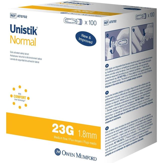 Unistik Normal 23G Single Use Safety Lancets 100 ct ( yellow )^